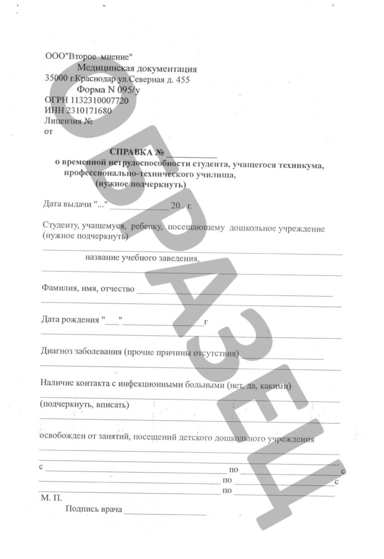 Студенческая справка-форма 095/у в Краснодаре